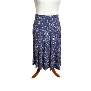 J. Jill skirt blue floral print midi length flowy  elastic waist side zip Sz S